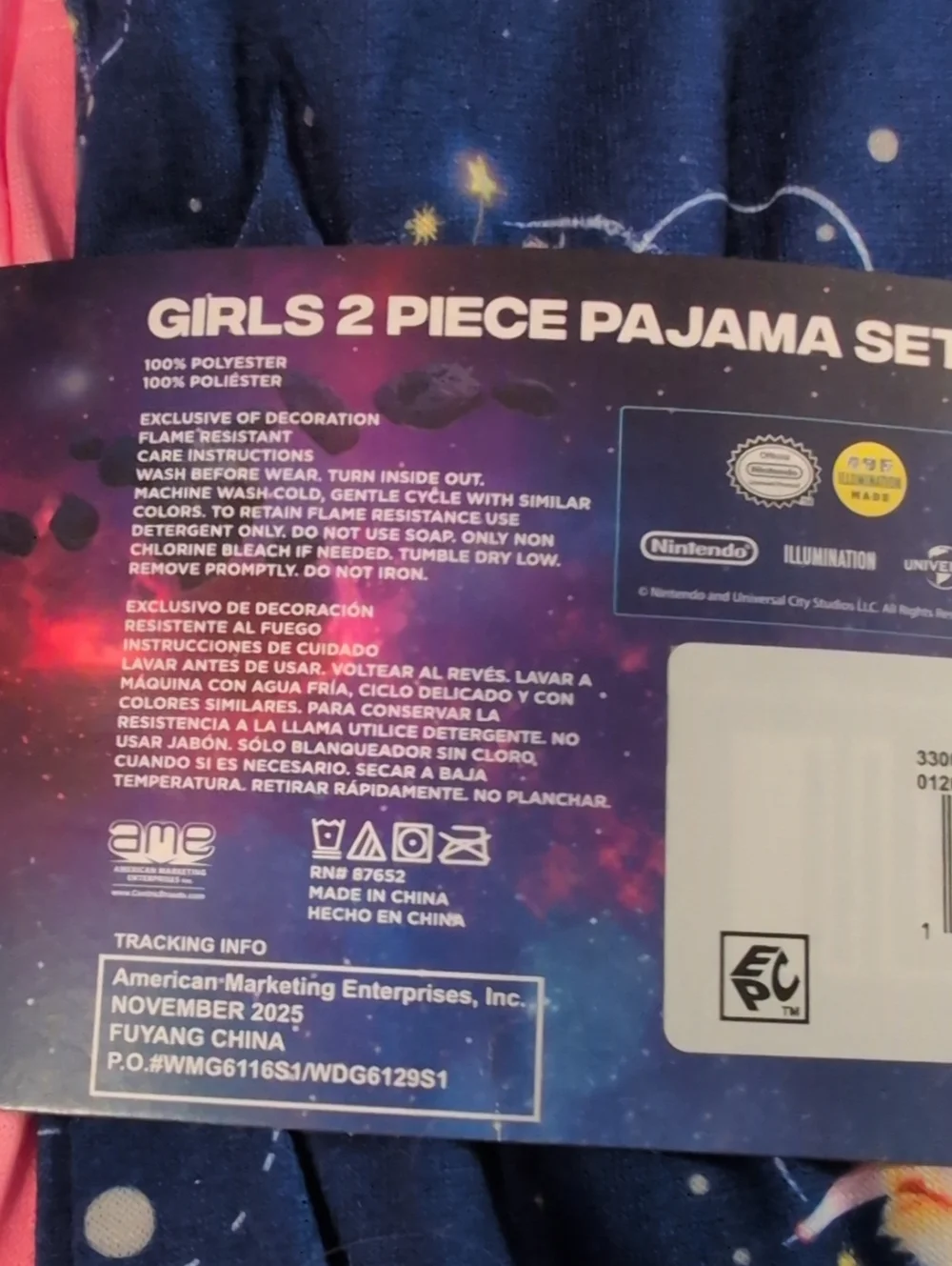 Nintendo Girls' Pink Super Mario Galaxy Movie Peach Pajama Set Sz 6/6x